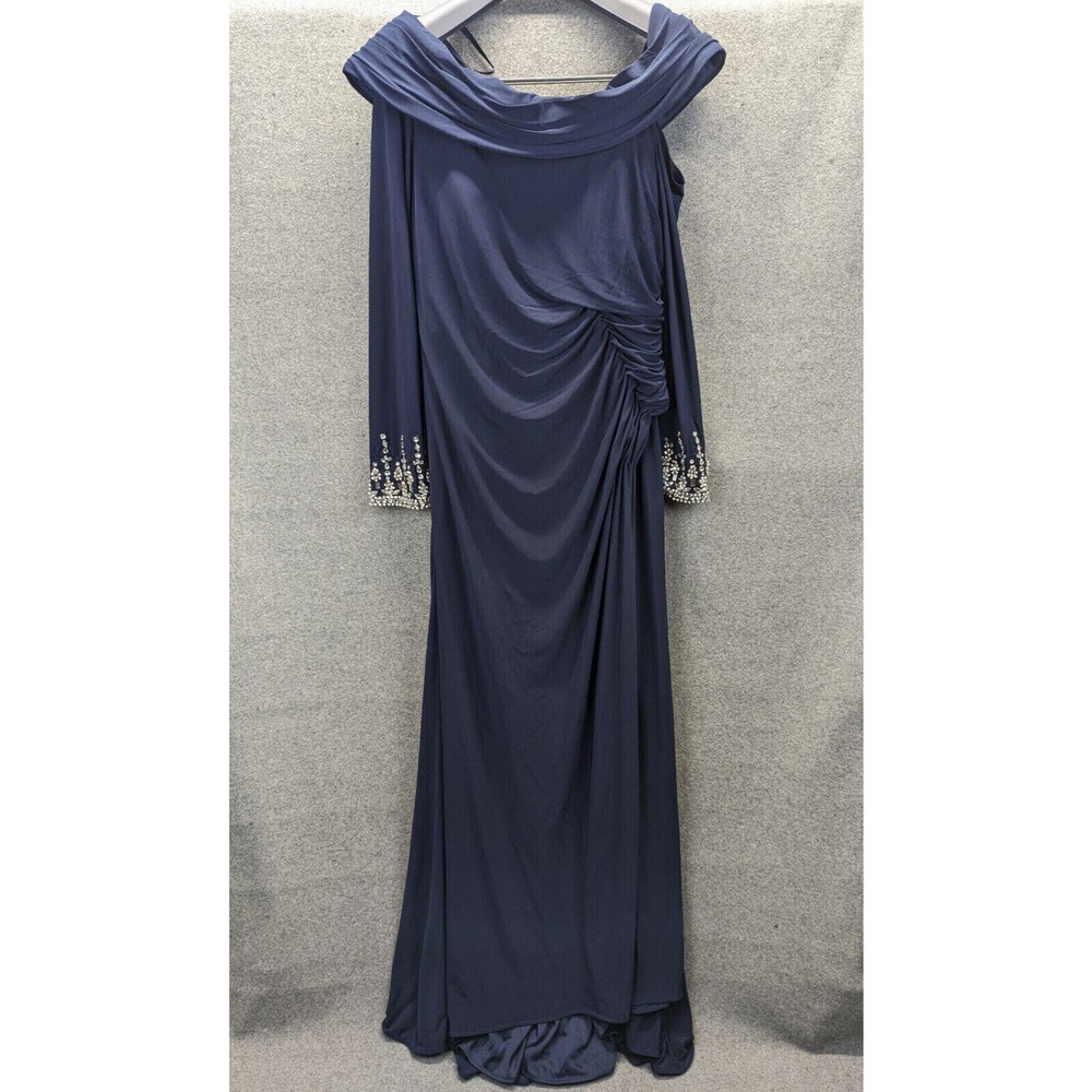 Mac Duggal One Shoulder Long Sleeve Jersey Gown 12231 Midnight Size 12